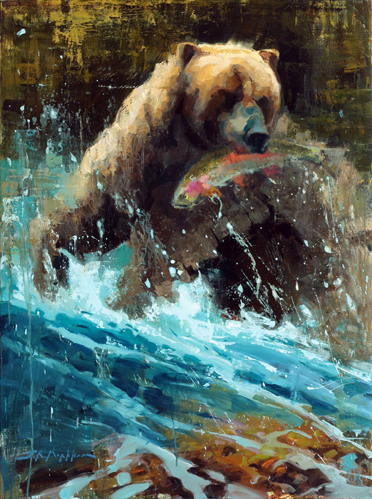 Caught In The Act - painting of grizzly bear by artist Jerry Markham