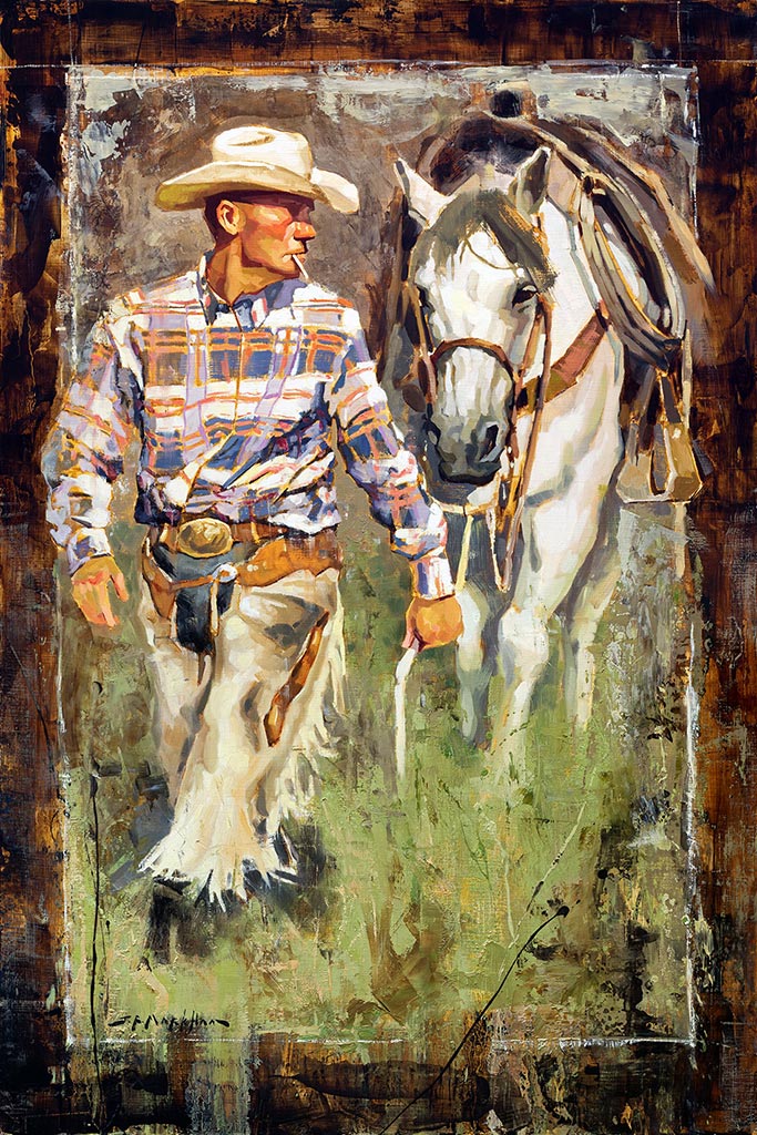 Cowboy's Companion - western art original painting of a cowboy and his horse by Jerry Markham artist