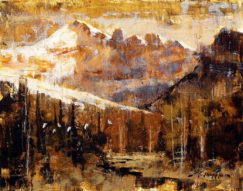 Dawn Flight mountain painting at sunset by Jerry Markham artist