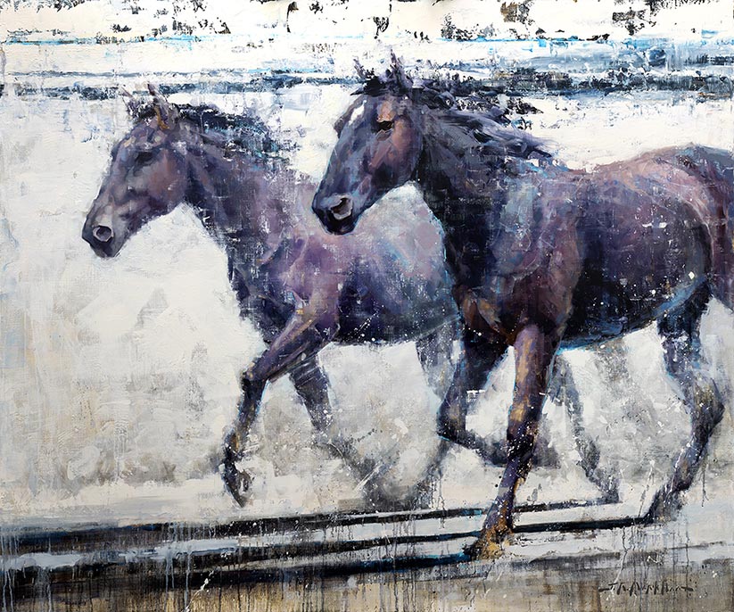Grace in Motion - painting of black horses running by Jerry Markham artist