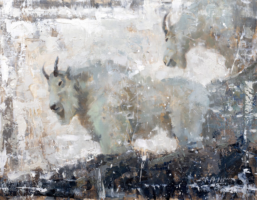 High Country Snow - painting of mountain goats by artist Jerry Markham