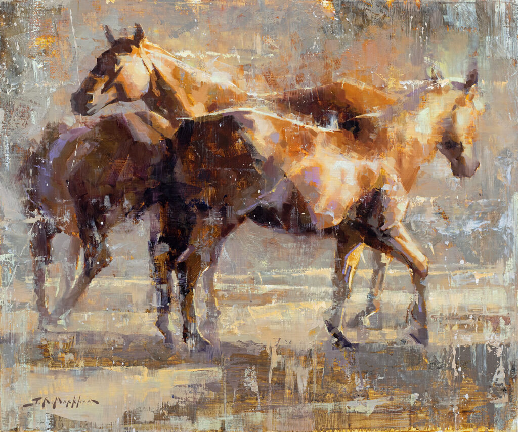 Kickin' up a Fuss - Painting of horses by artist Jerry Markham