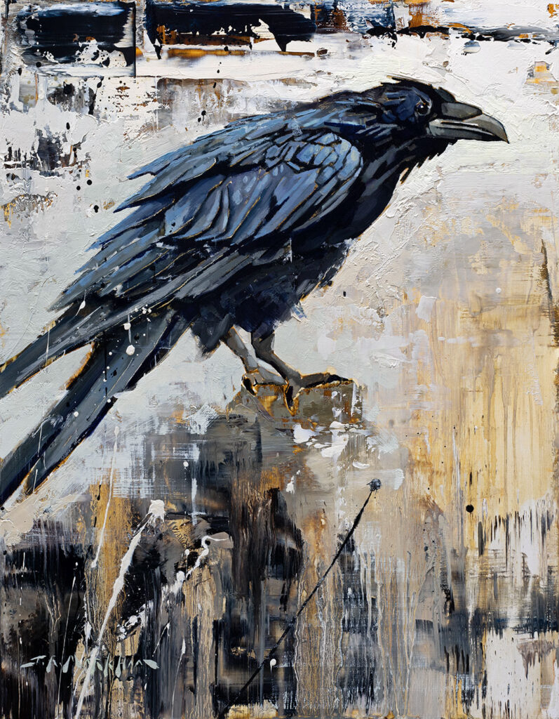 Pinnacle - raven painting by Jerry Markham artist