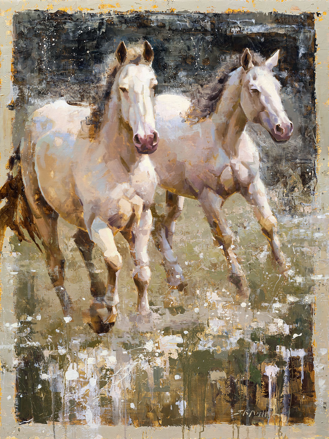 Poetry in Motion - painting of white horses by artist Jerry Markham