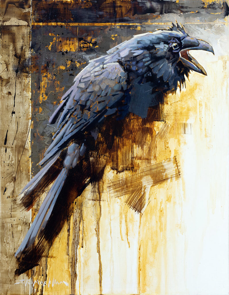 Ravens Cry raven painting by Jerry Markham artist