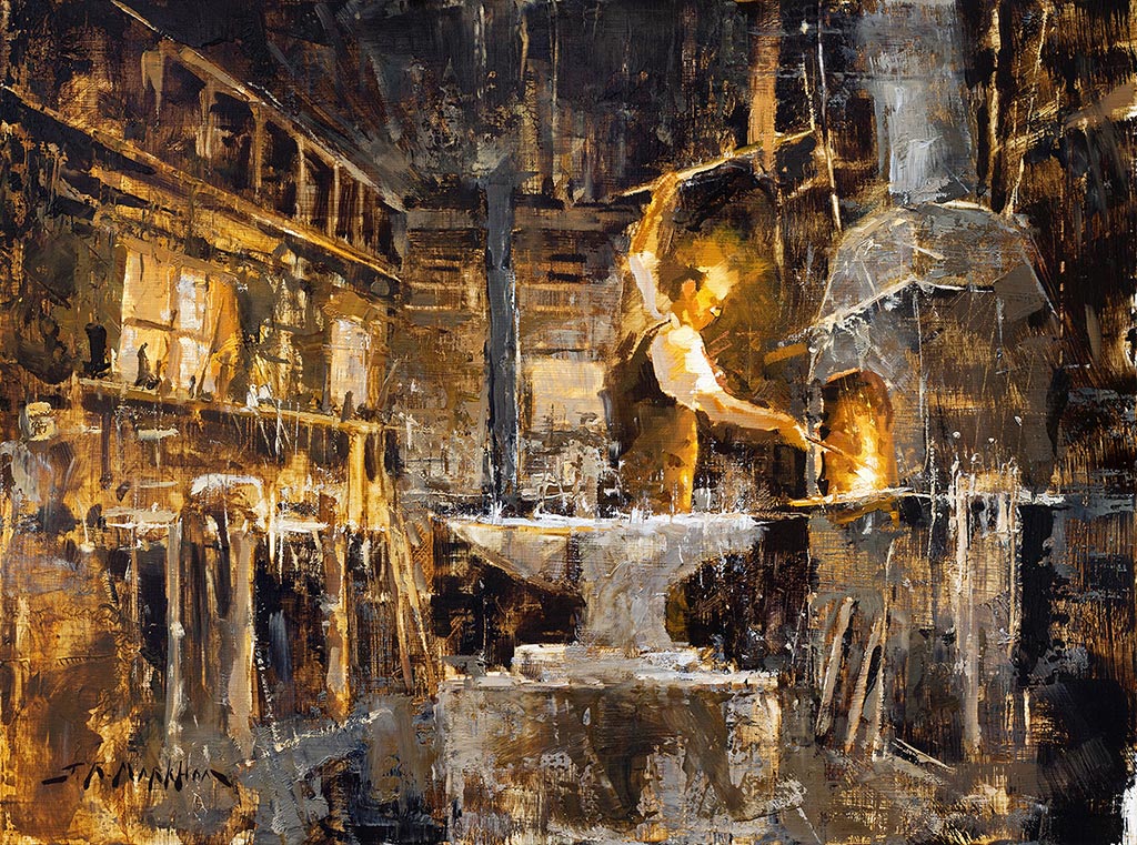 Refining Fire - original painting of a blacksmith by Jerry Markham artist