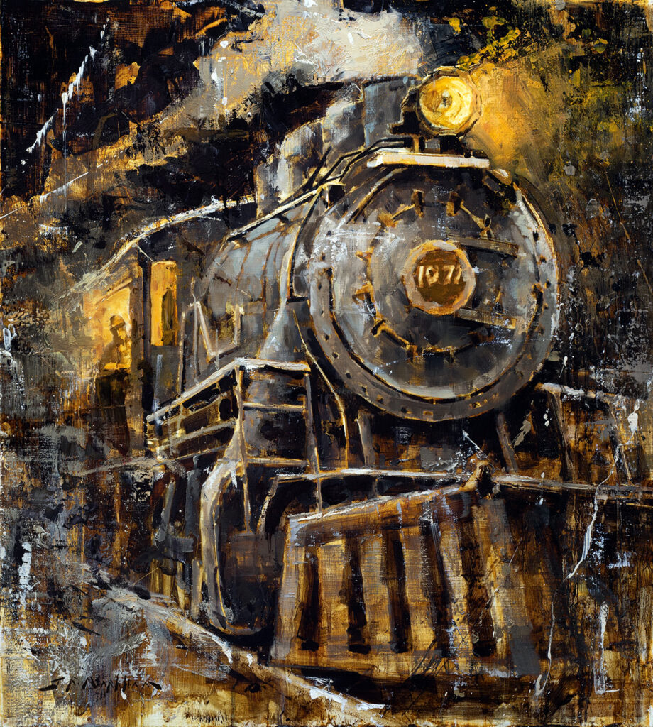 Steam and Steel train painting by Jerry Markham artist