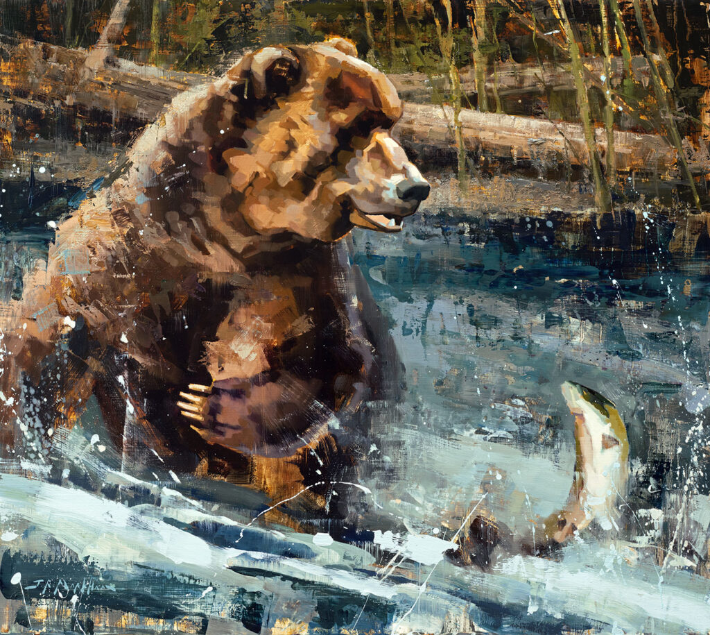 Trip to the Sushi Bar - grizzly painting by Jerry Markham artist
