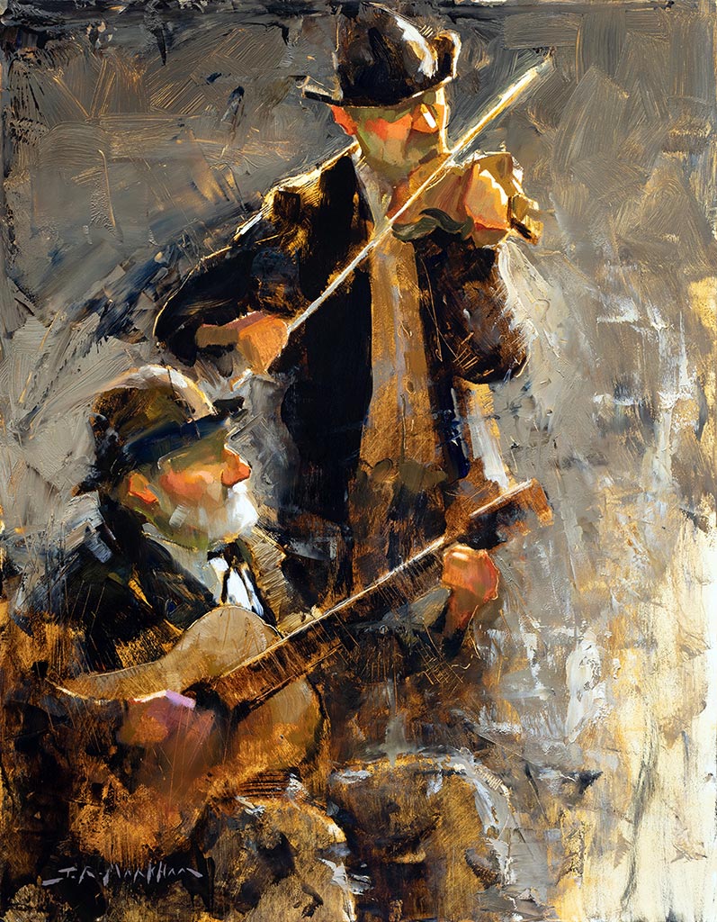 Two Man Band - painting of cowboy musicians by Jerry Markham artist