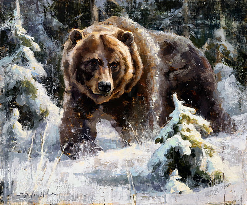 Winter Wilds - grizzly bear painting by artist Jerry Markham