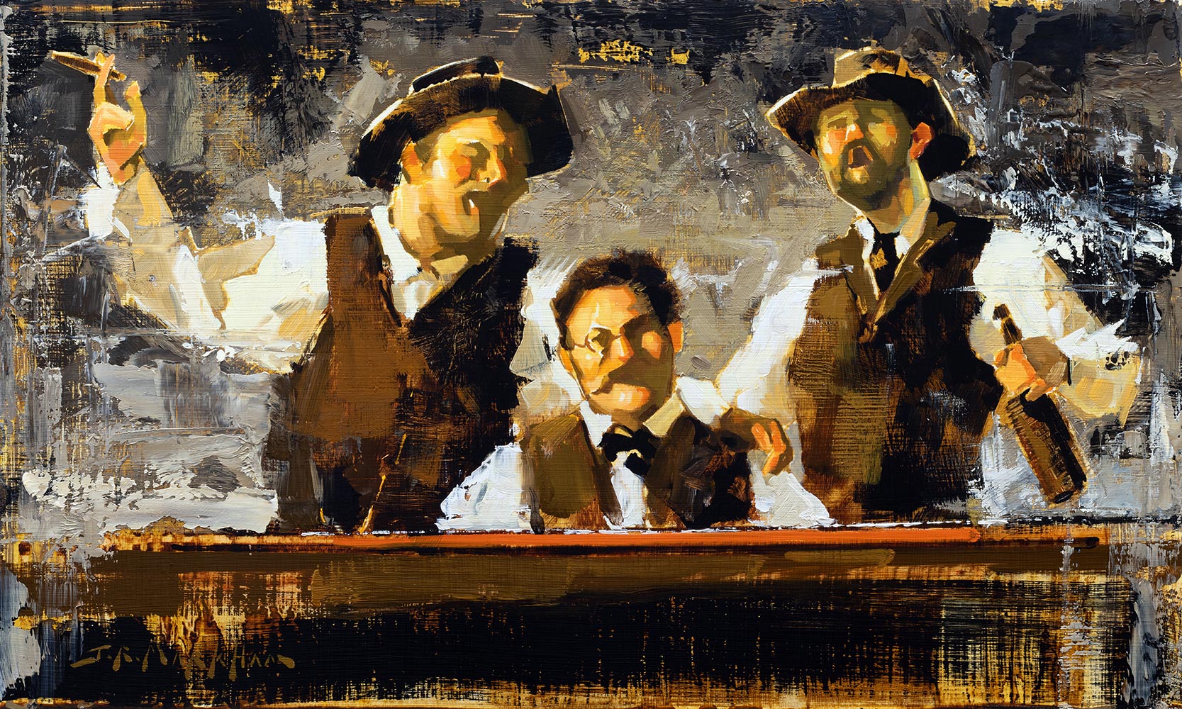 Into the Wee Hours - piano bar singing painting western art by Jerry Markham artist