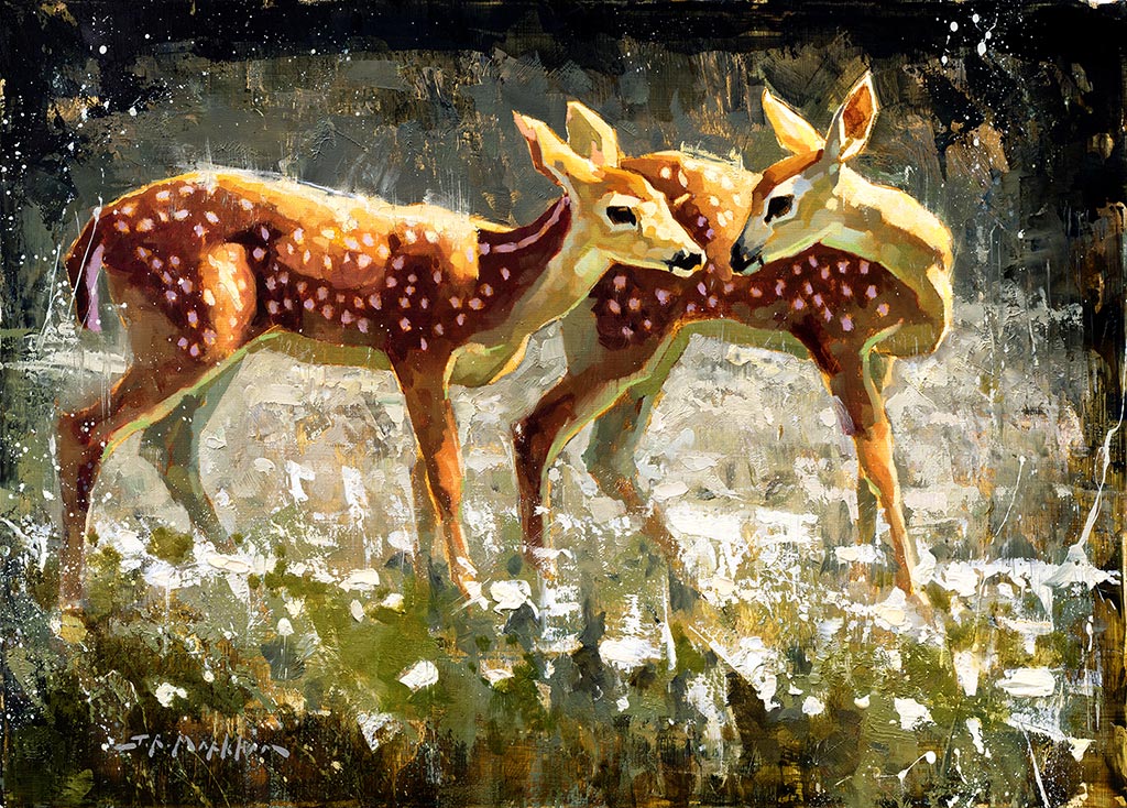 Joys of Spring painting of fawns by Jerry Markham artist