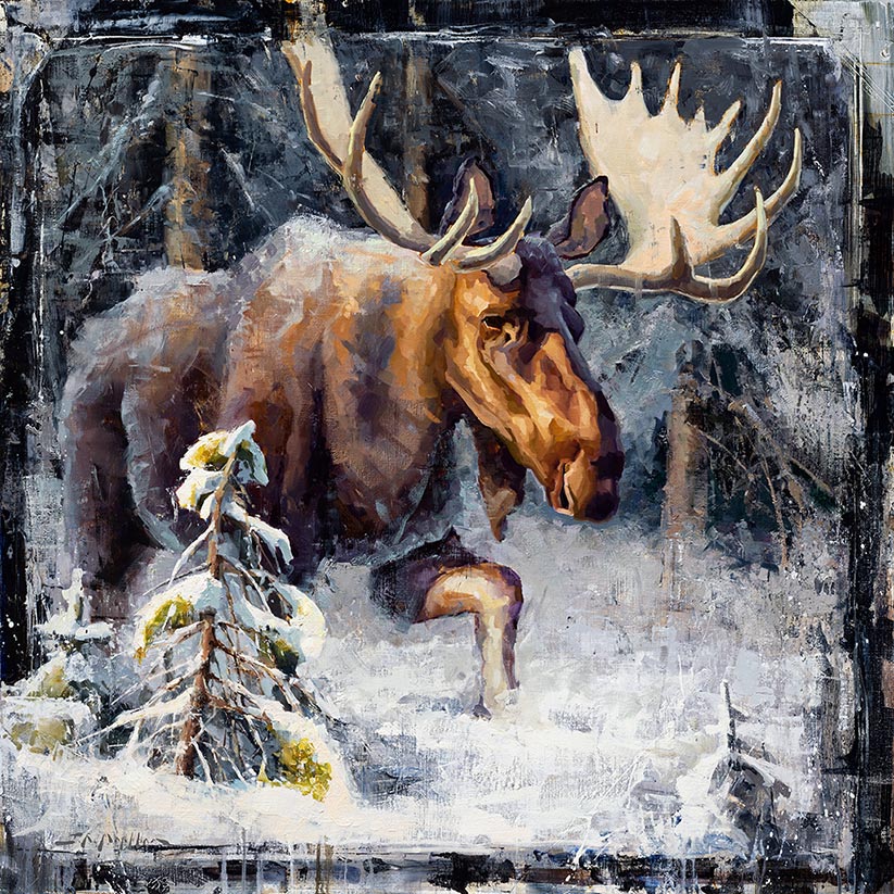 Out of the Winter Wood - moose painting by Jerry Markham