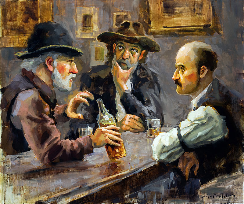 Spinning A Yarn - western painting bar room scene by Jerry Markham artist