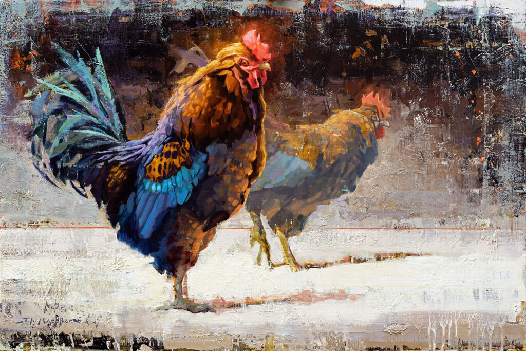 Tweedle Dee and Tweedle Dum - painting of chickens
